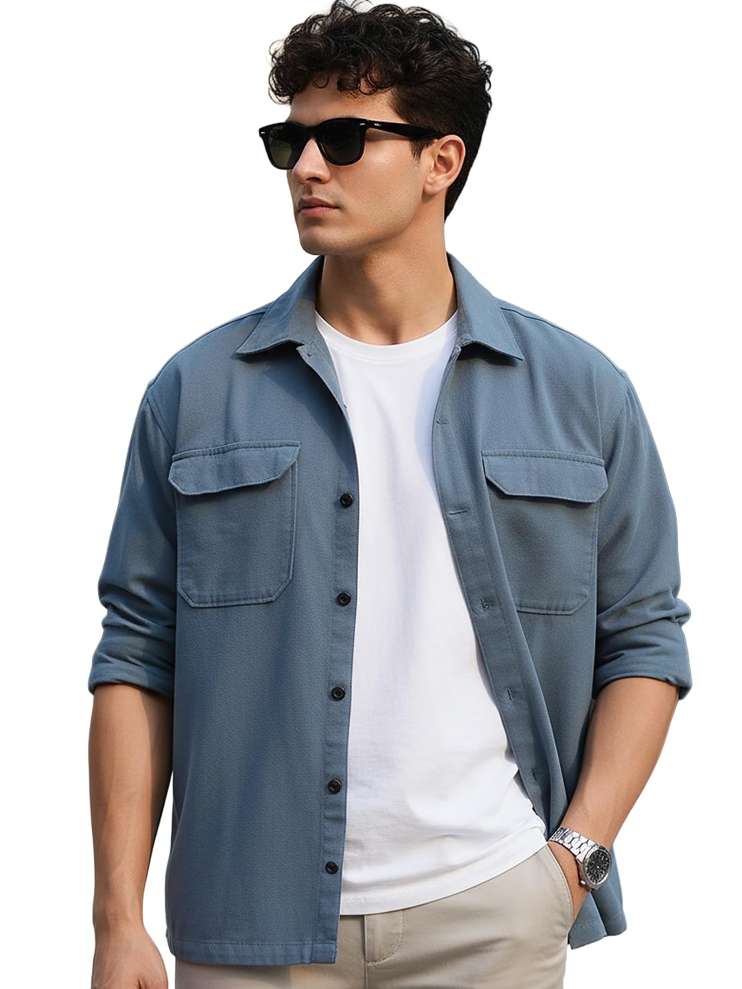 Men's Cotton Full Sleeve Relaxed Fit Shacket with Utility Pockets-image-11