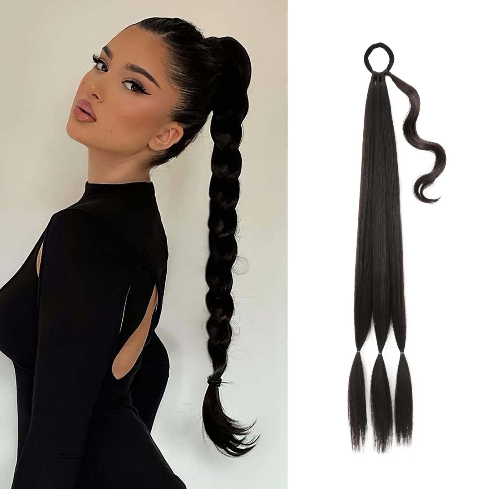 Long Braided Ponytail Extension Synthetic Heat Resistant Lightweight Natural Amazon.com : VOPPIS Long Braided Ponytail Extension 30 Inch  main image 4