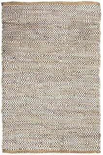 Bravich Beige Leather Chindi Rug Handmade Area Rag Rug 100% Recycled Leather Cotton Floor Mat Hand Woven Traditional Indian 60x90cm (2'x3')