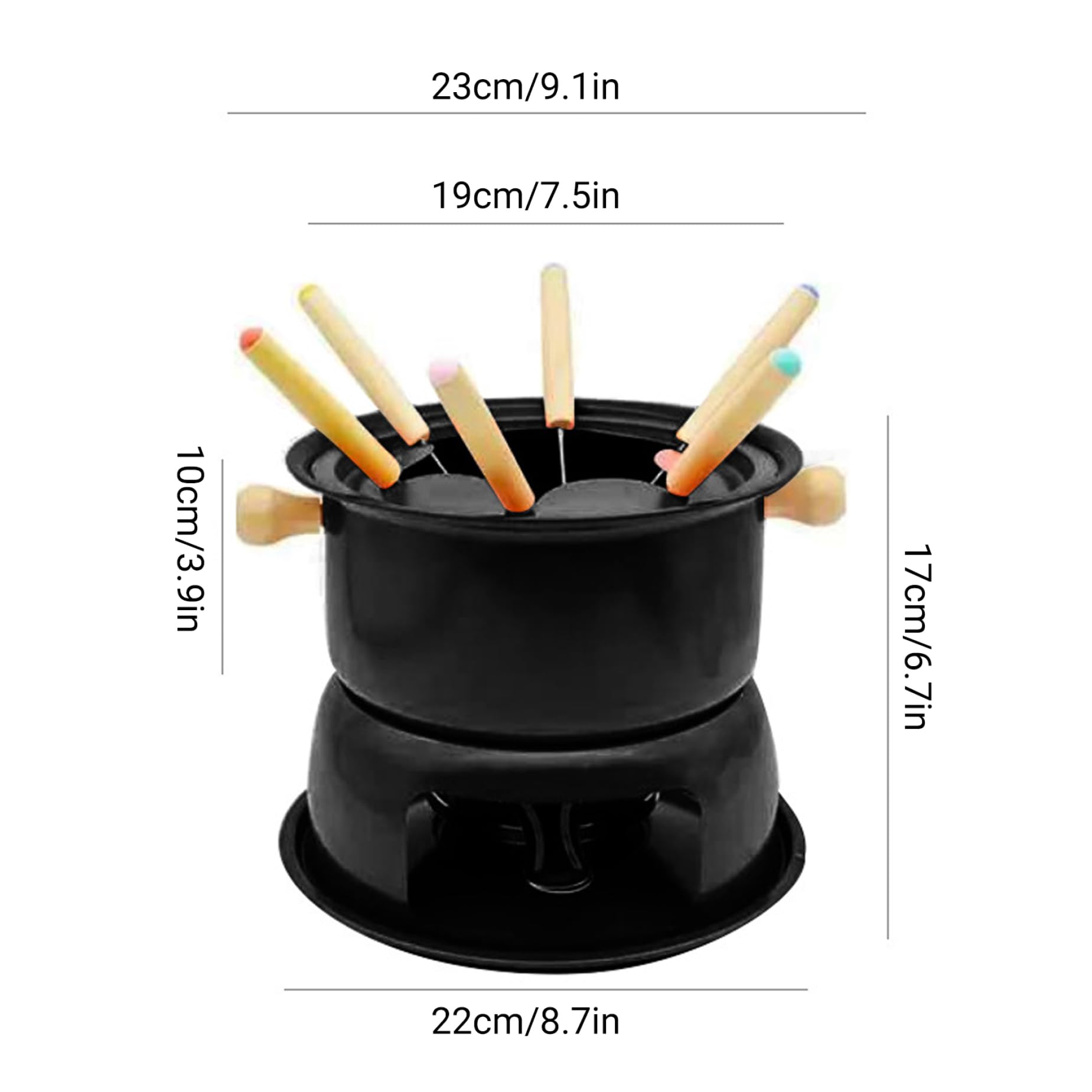 Juego de Fondue. Taza de Fondue de Chocolate de Acero al Carbono con 6 Tenedores. Taza para derretir Chocolate, Queso y Carne. para 6 Personas.