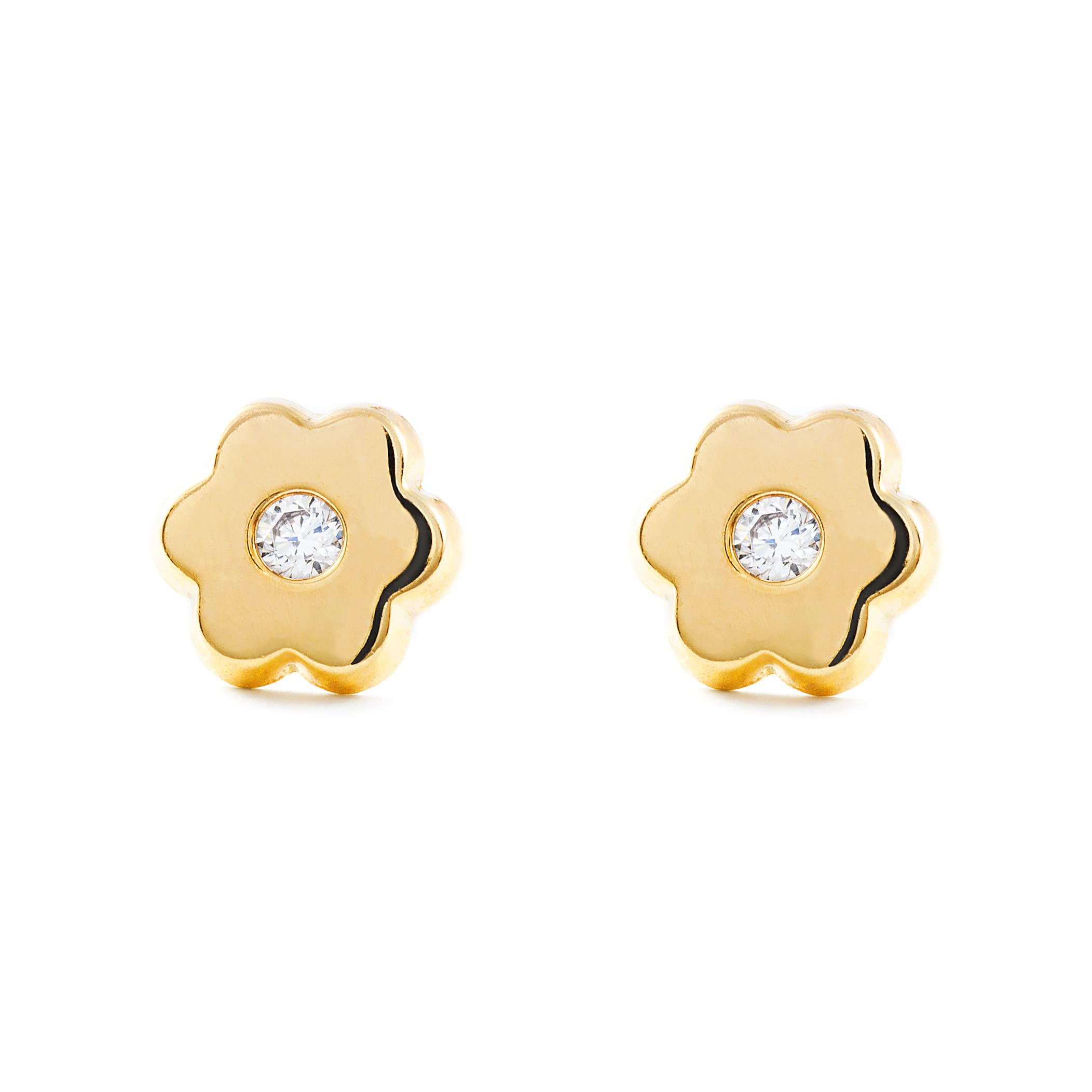 Monde Petit Pendientes Niña Oro Amarillo Flor en circon (9kts) - Estuche Regalo - Certificado de Garantía - Mondepetit