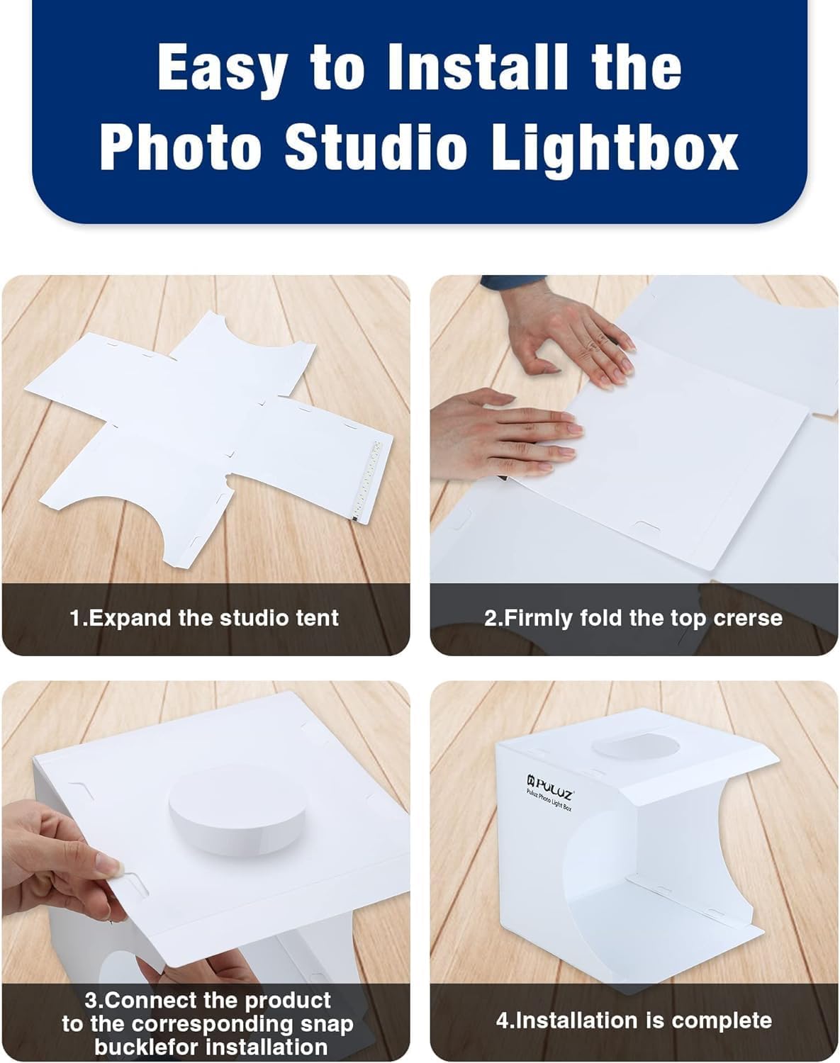 Mini Photo Studio Box, PULUZ 20cm Portable Photography Shooting Light Tent Kit, White Folding Lighting Softbox with 20 LED Lights + 6 Backdrops for Product Display