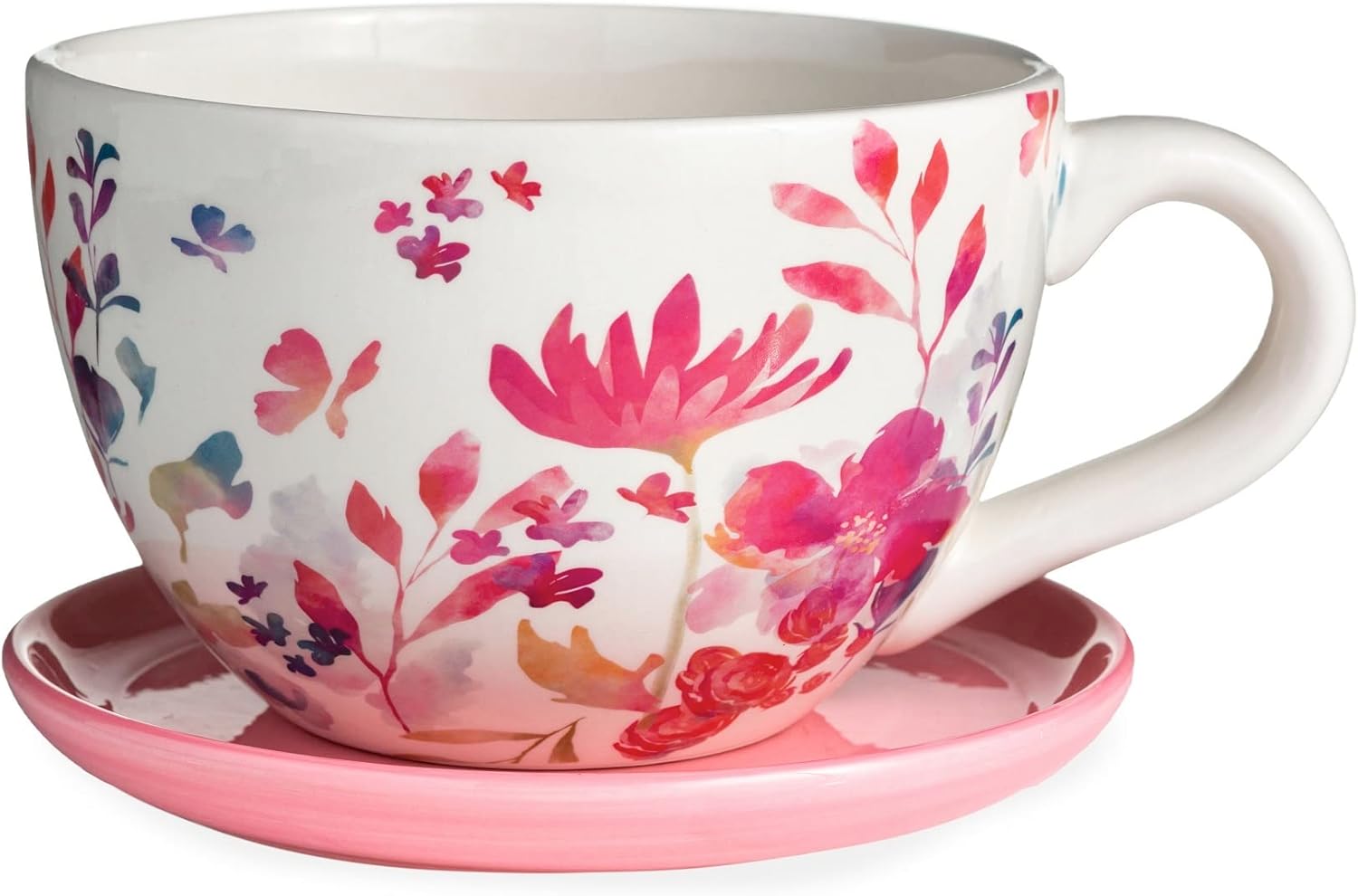 Ceramic Floral Tea Cup Indoor/Outdoor Planter w./Saucer