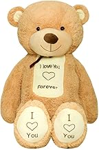 TEDBI Grand Ours en Peluche 140cm | Beige | Geant Nounours gigantesque Ours en Peluche Jouet Coeur Cadeau d'anniversaire Cadeau XXL Ours en Peluche avec Broderie Je t'aime pour Toujours