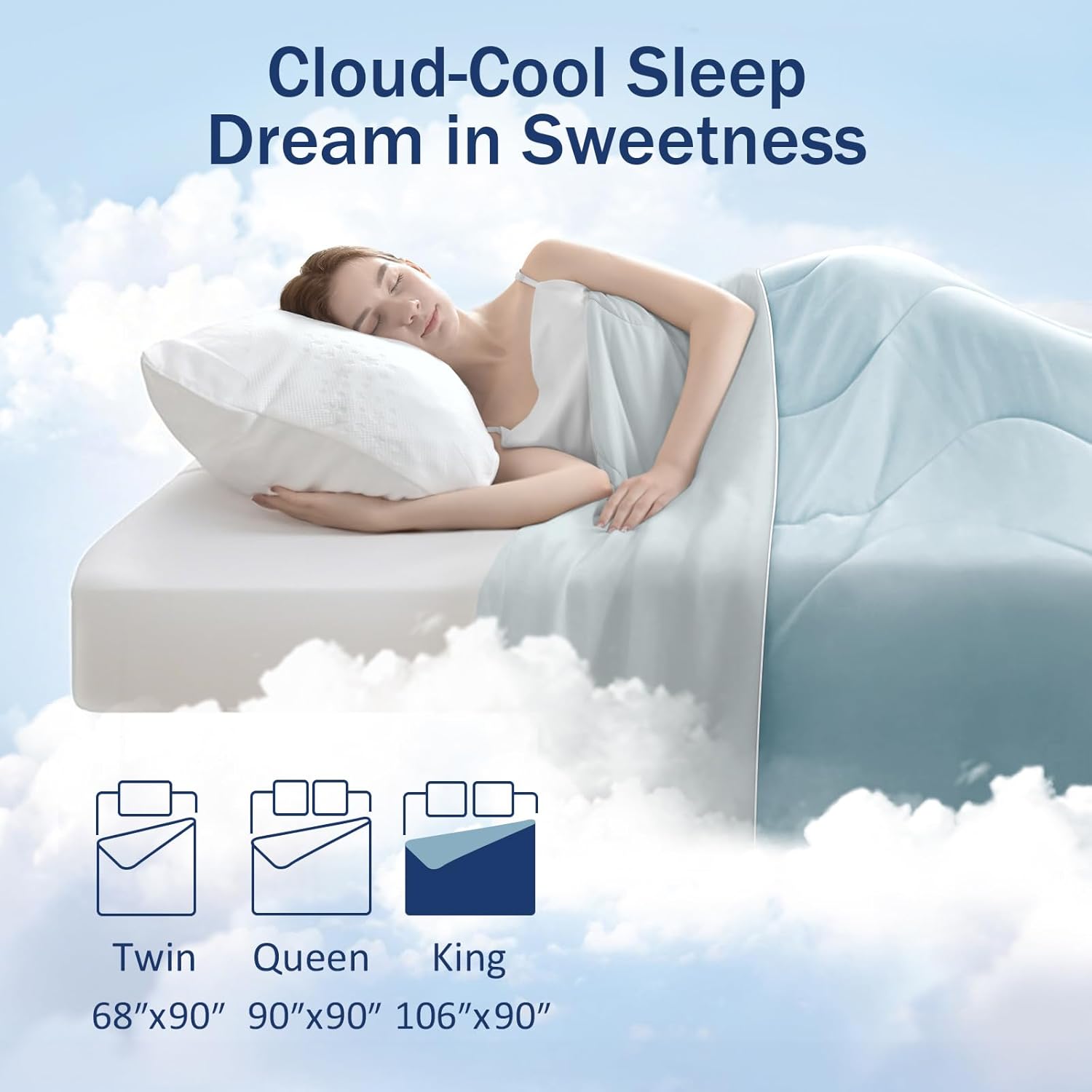 Cooling Blanket Comforter Hot Sleepers King/Cali King Soft Cooling Blanket, Double-Sided Cool Bedding for Night Sweats, All-Season Lightweight Comforter(106 * 90inch, Light Blue)