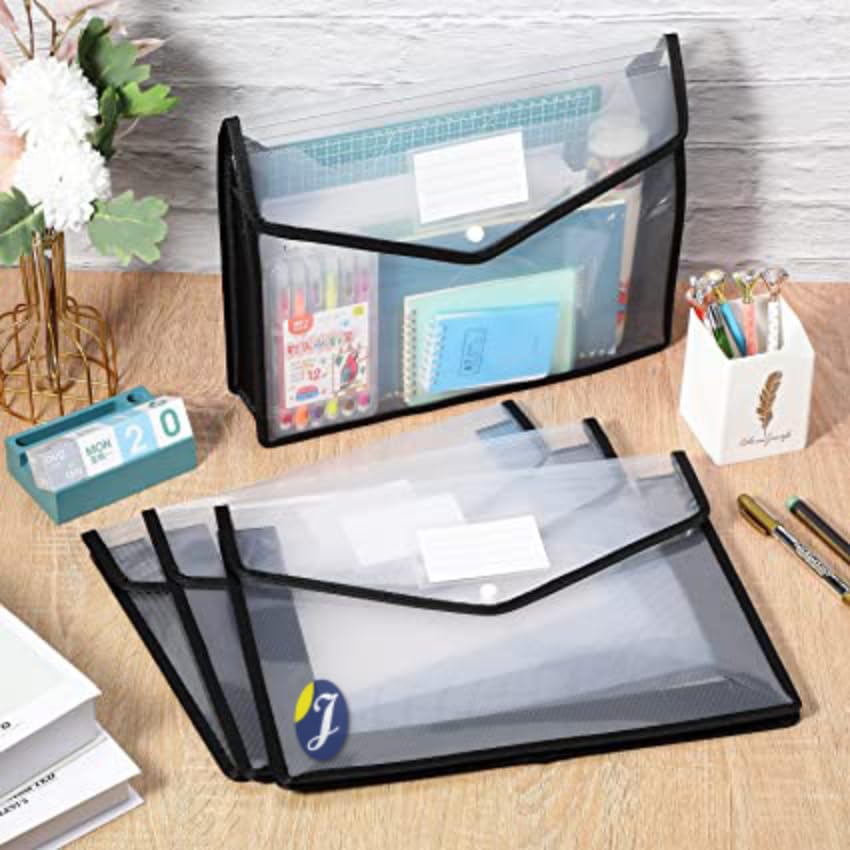 Image of Envelope Folder, Pack of 4, Document Holder, Transparent A4 Poly-Plastic Documents, Certificate File Storage Bag Including Snap Button,File Holder,A4 Size Brief Bag Pack of (4)