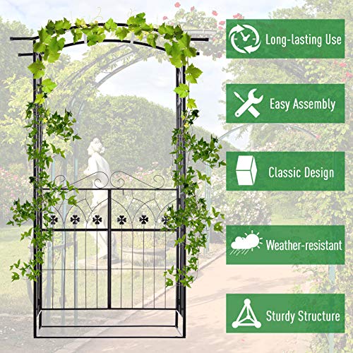 Outsunny 7' Metal Garden Arbor Arch with Lucky Leaf Clover Doors for Ceremony, Weddings, Party, Backyard and Lawn - Image 5