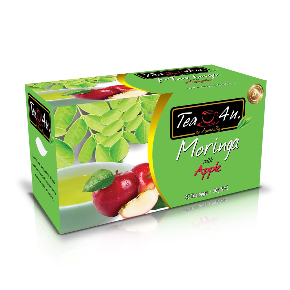 Tea4U Moringa Oleifera Flavored Energy Tea (Apple) - With Freshness Flavourful Blended Distinct Flavors - 25 Count Sealed Tea Bags