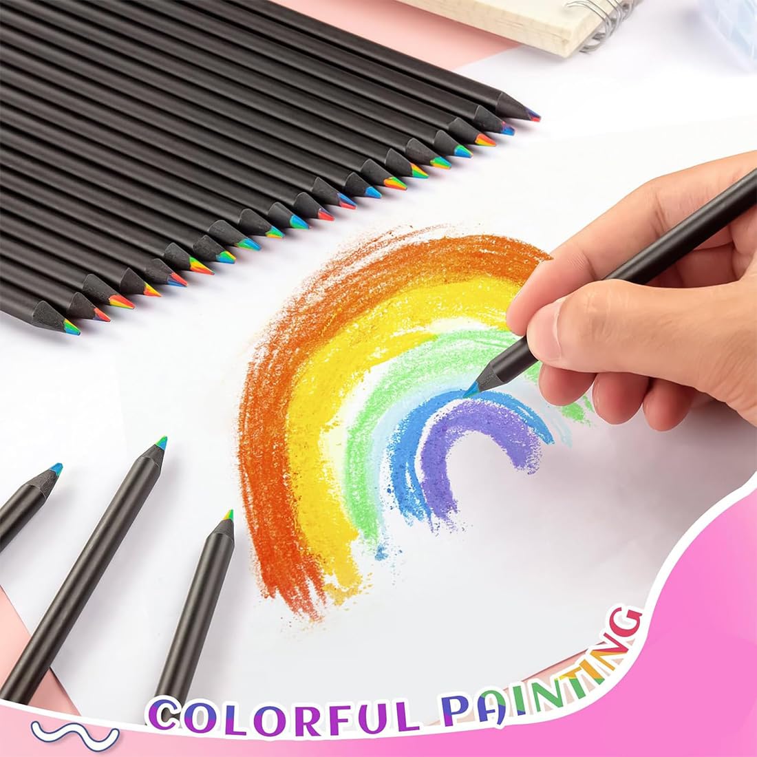 ThEast Matite Colorate Arcobaleno 7 In 1 – 48 Matite Multicolori Pretemperate Per Bambini E Adulti, Con Mina 3,0 Mm - 2
