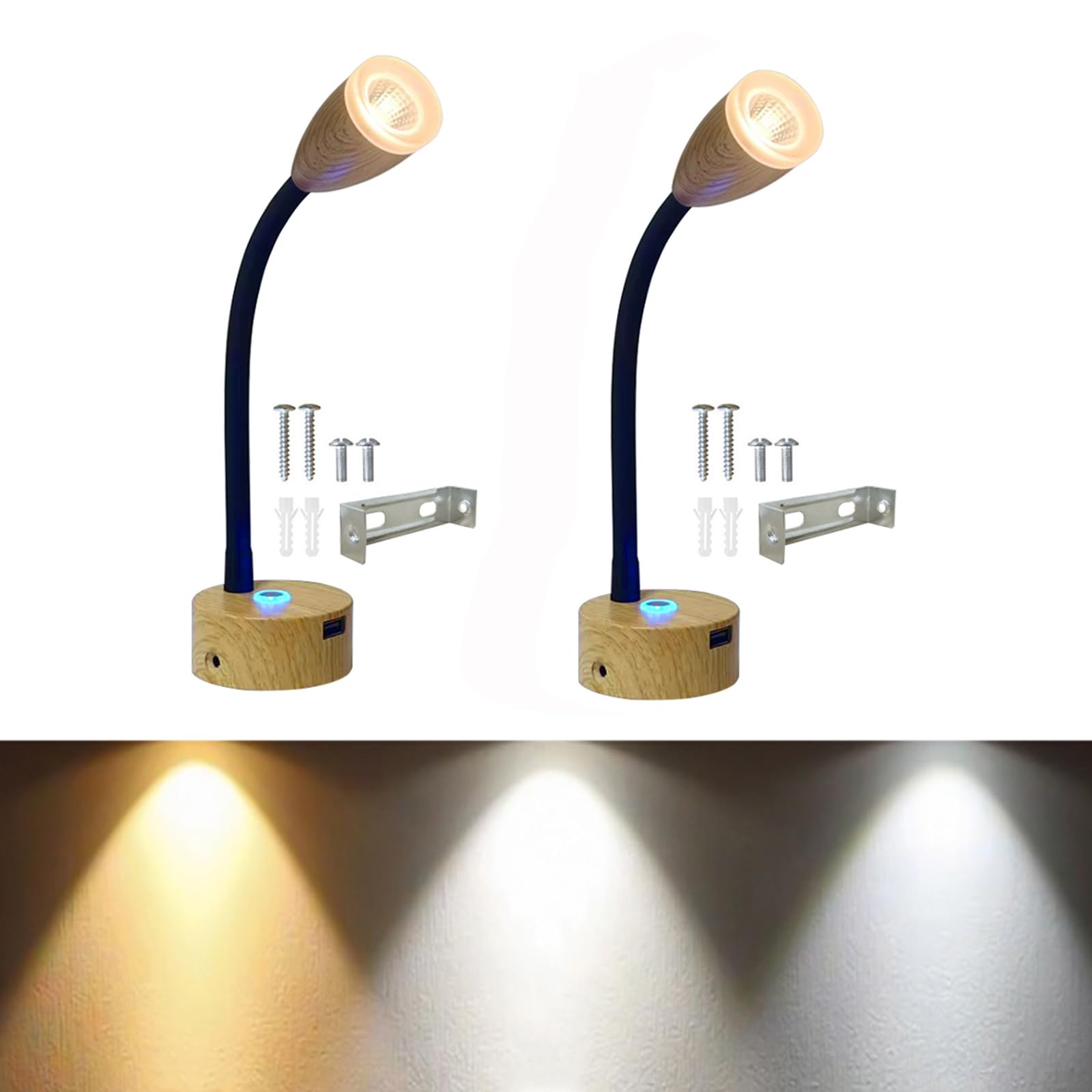 Torcarvh RV Reading Light Dimmable RV Interior Lights 12V-24V Reading Lamp Touch Dimming Adjustable LED Wall Light Spotlight for RV Caravan Motorhome Van Car Boat (2 Packs,Black,B Style)