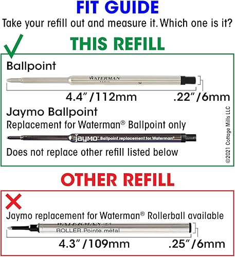 Miniatura 4 de Jaymo Repuesto para Waterman 834254 - Medidas 4.4 pulgadas  4.409 in de largo - Recambio de bolígrafo - 6 negro