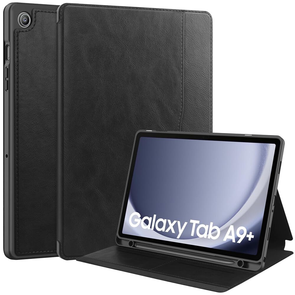 Generic etui kompatybilne z Samsung Galaxy Tab A9 8,7 SM X110 SM X115 SM X117 (kolor: czarny) odporny na wstrząsy skórzany futerał z klapką