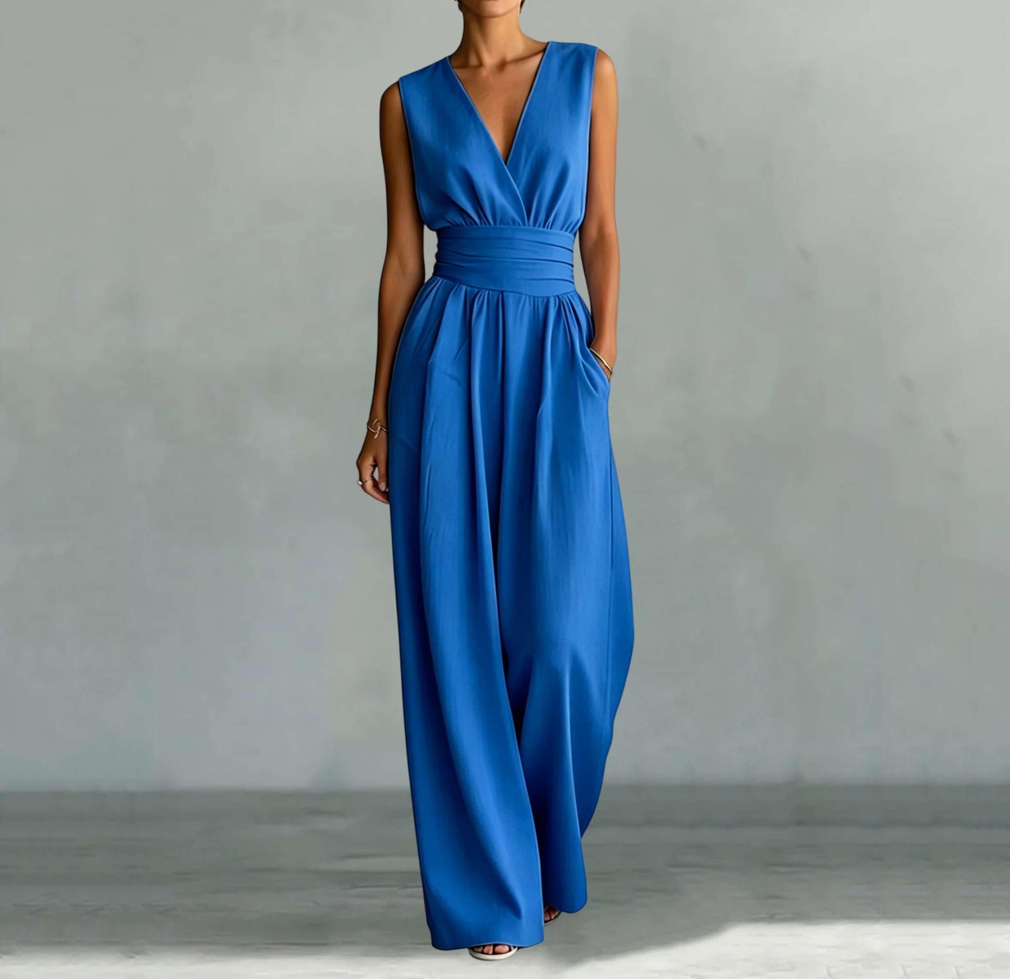Generico Tuta Elegante Donna-Curvy V Neck Jumpsuit Boho Chic Tute da Cerimonia Vita Alta Casual Pantaloni Lunghi Fluida Maniche Lunghe Salopette Morbida Moderna Chic Summer Outfit