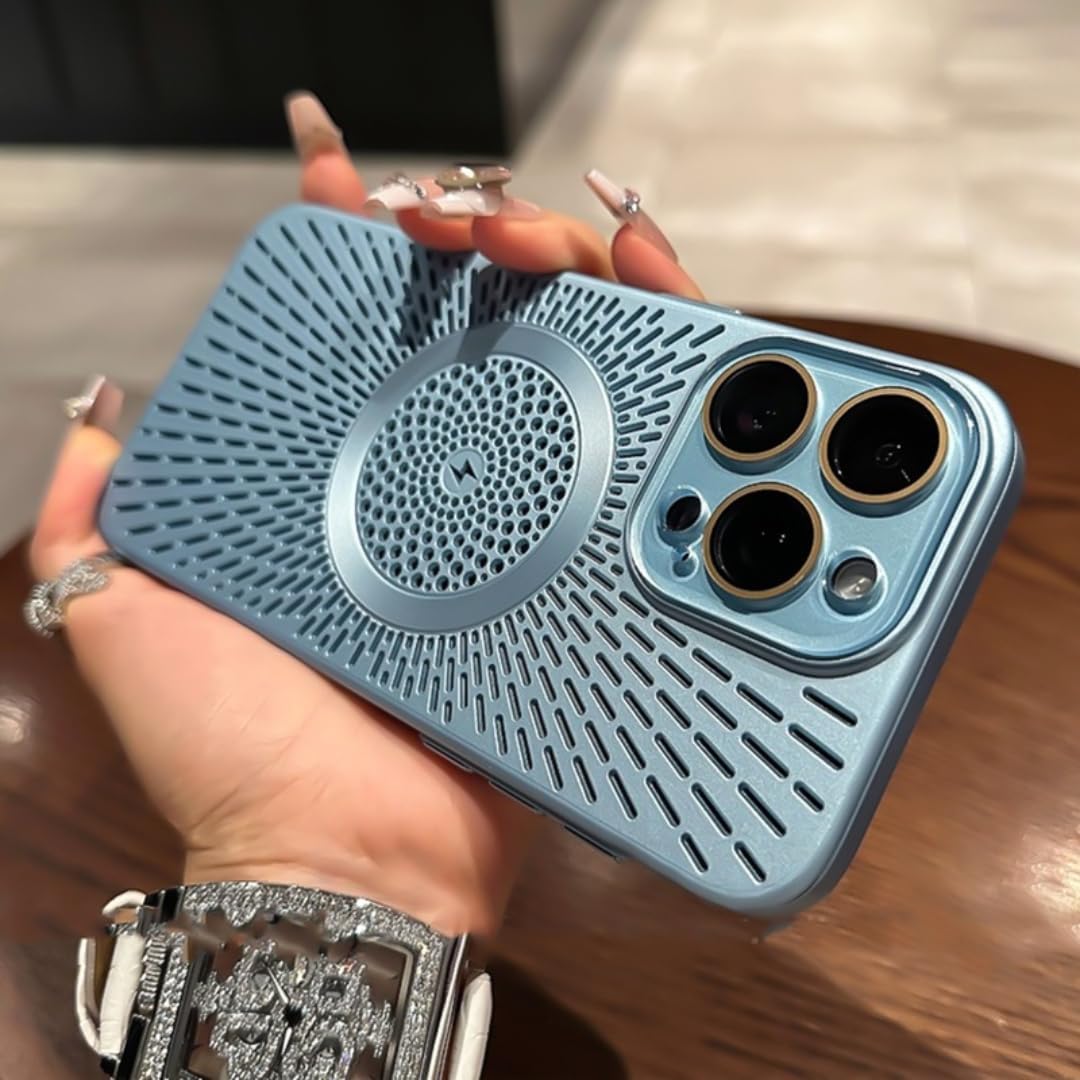 Ultra Slim Heat Breathable Phone Case for iPhone 16 Pro Max Plus 14 13 12 15 Pro Max for Magnetic Wireless Charger Cover(for iPhone 14/Light Blue)