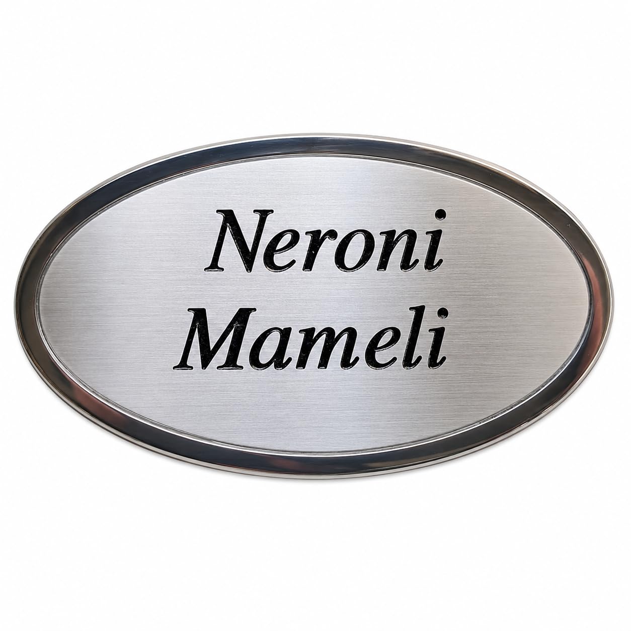 Targa Porta Ingresso Personalizzabile con Nomi, in Alluminio Ovale Finitura Lucida/Satinata Incisa extra lusso per Esterno, Casa e Azienda - Made in Italy