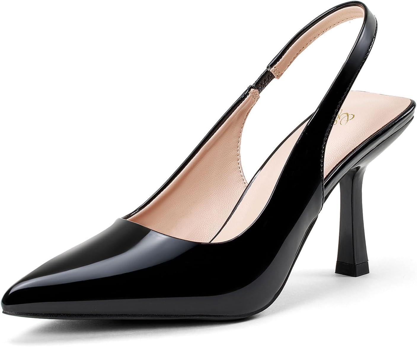 GENSHUO Women's Slingback Kitten Heel Pointed Closed Toe Stiletto Pumps Slip on Elastic Strap Wedding Party Dress Sandals Shoes