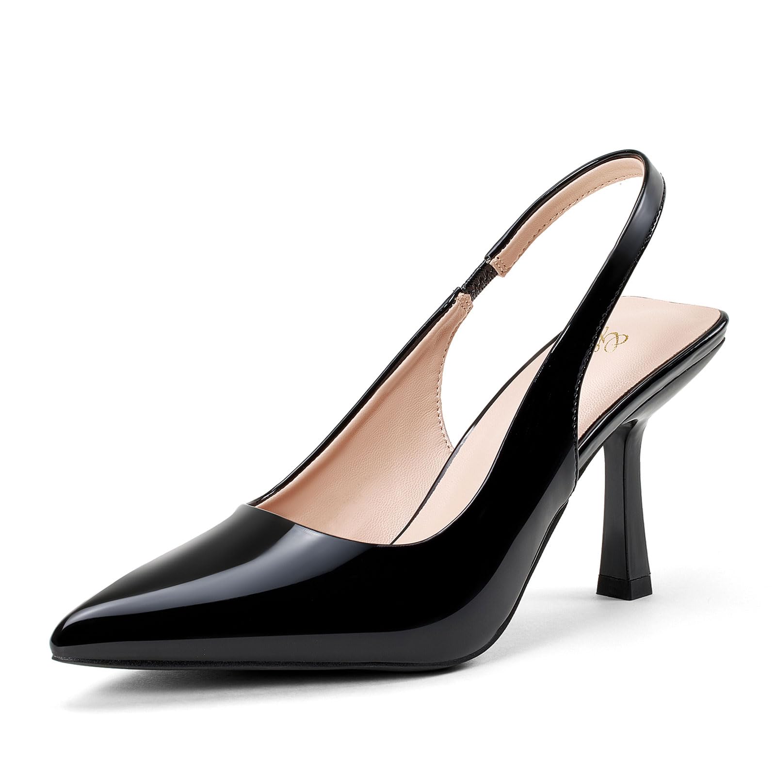 GENSHUO SiZe 8.5” Women's Slingback Kitten Heel Pointed Closed Toe Stiletto Pumps Slip on Elastic Strap Wedding Party Dress Sandals Shoes