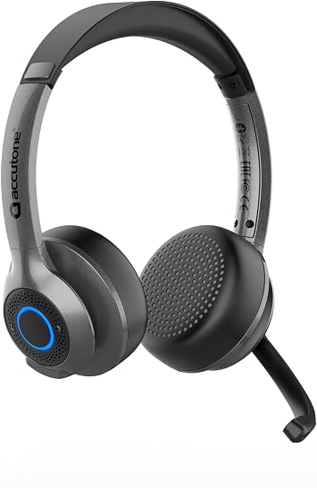 Accutone Sonar 75 Dual Bluetooth & 3.5mm Wireless Headset - Bluetooth Headset with Noise Cancelling Mic, Long-Enduring Battery for PC/Mac & Cell Phones. Works with MS Teams/Skype/Zoom