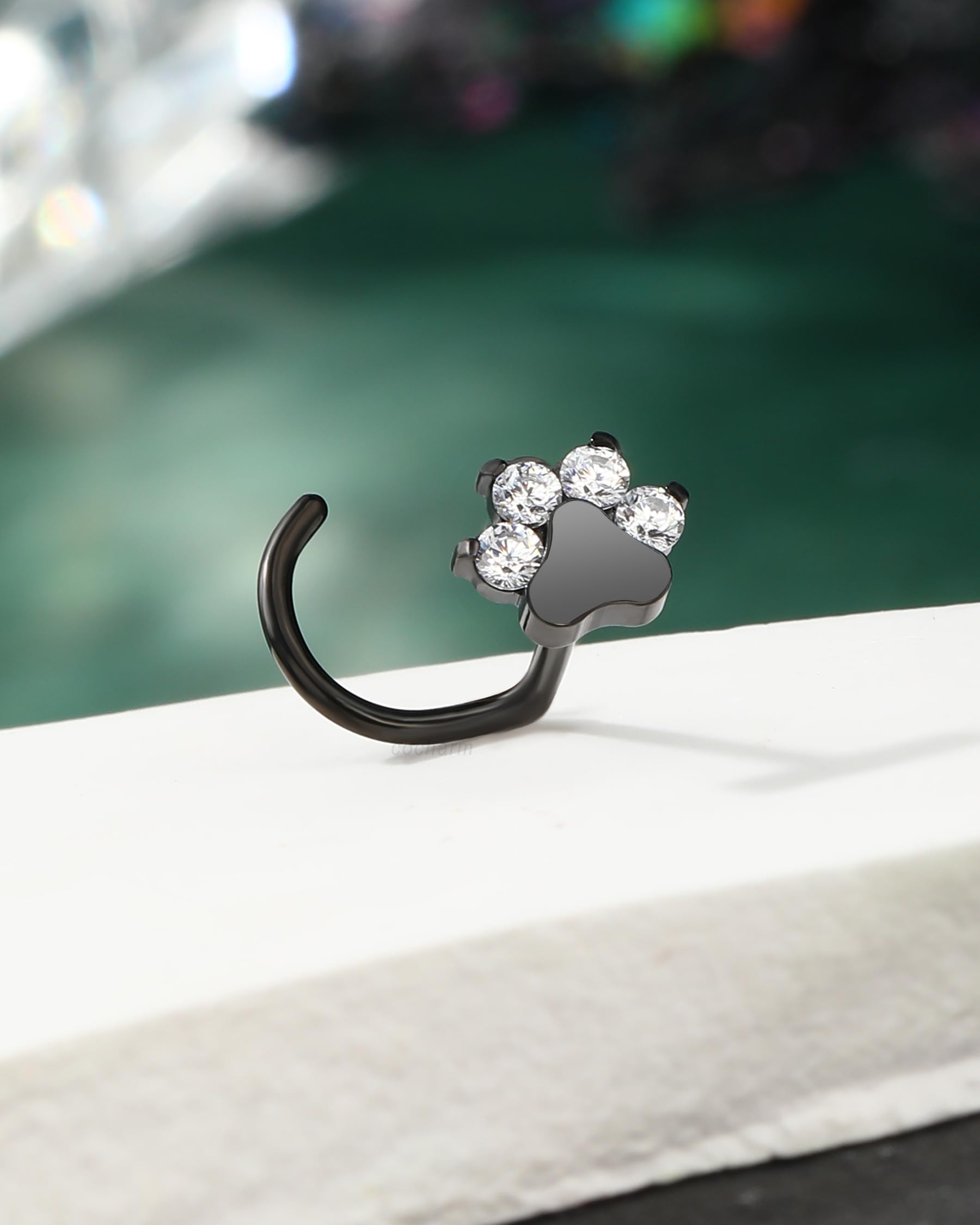 CM Crareesi Mania Nasenpiercing Ring G23 Titan Nasenring Silber Schwarz 20G Pfotenabdruck Nasenstecker S-förmig Nase Screw Nostril Piercing Schmuck Körper Piercing Schmuck