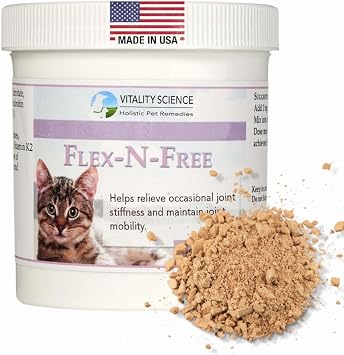 Vitality Science Flex N Free for Cats | Promotes Healthy Bones & Joints | Relieves Joint Stiffness & Maintains Mobility | Reduces Inflammation | Builds Healthy Bone Tissue | 100% Natural 120g