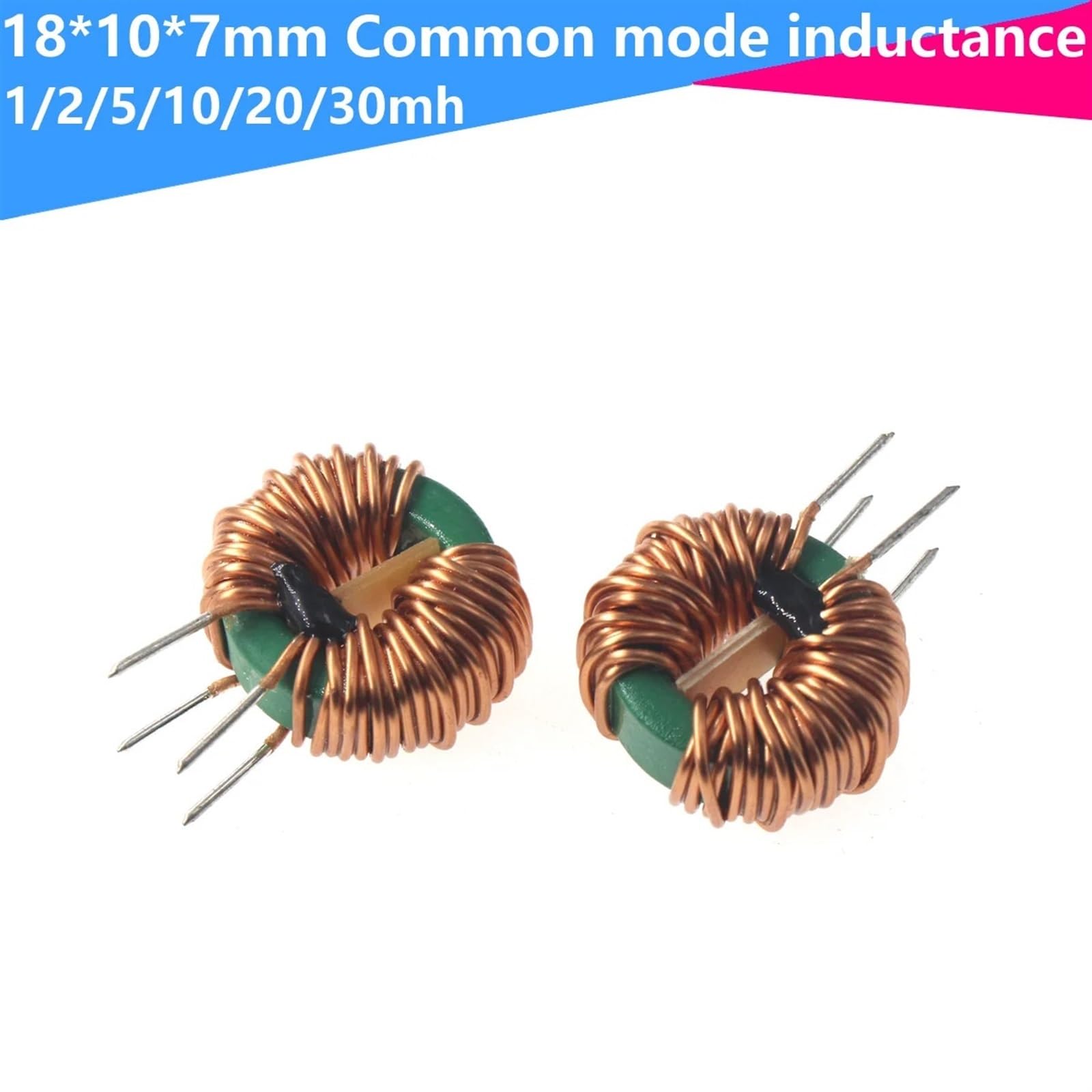 2 Piezas 18X10X7-1/2/5/10/20/30mh 0,6 D Anillo de Alambre de manganeso Zinc Anillo magnético Filtro Bobina de estrangulación Inductor de Modo común Vertical(30mh 2pcs)