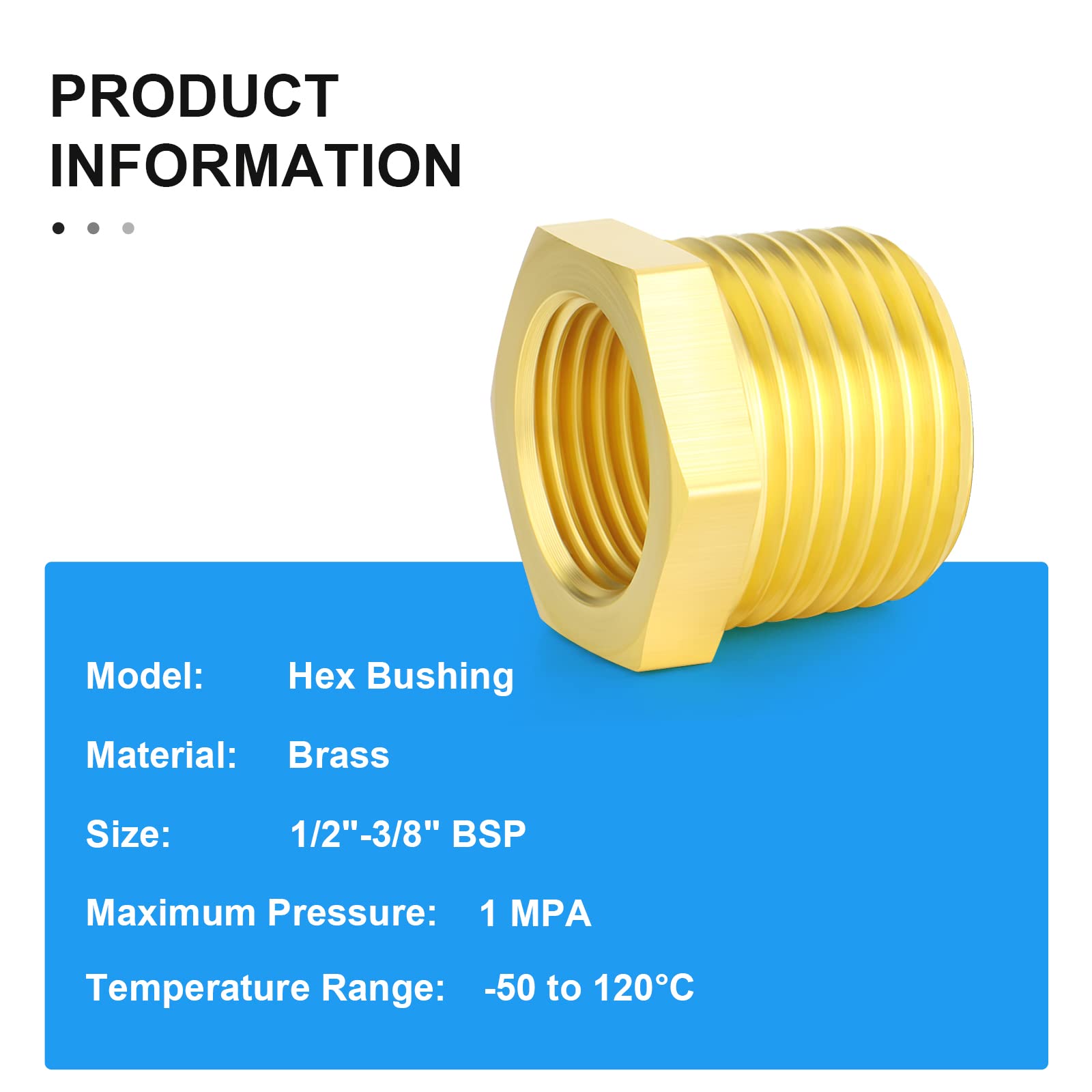 Reductor de latón hexagonal 3/8" BSP hembra a 1/2" BSP macho accesorio de tubería roscada