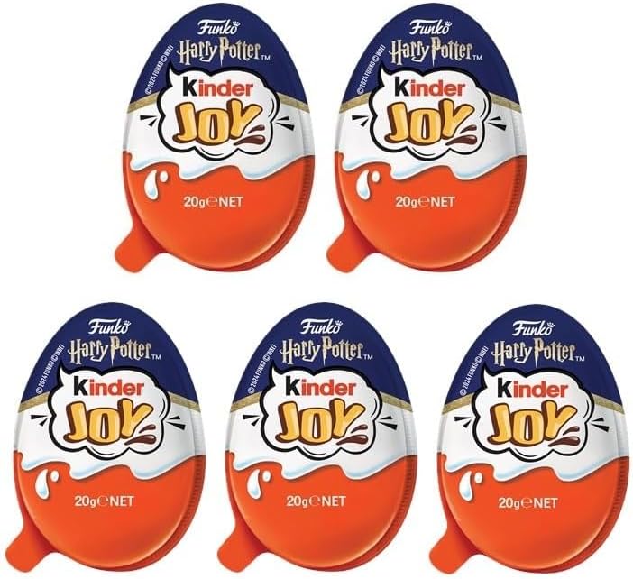 Kinders Joy Harrys Potter Features a Dual-Taste Chocolate Experience With Milky Cream and Cocoa Cream, Inside the Egg, You'll Find a Surprise Toy, Often a Funko Pop Each 20g, X Pack of 5 (From UAE)
