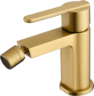 IMEX Monomando para Bidé SERIE ROMA – Grifería de Latón, GRIFO BIDE Moderno, Cartucho Cerámico Ø28 mm, Flexos 3/8". (Oro Cepillado)
