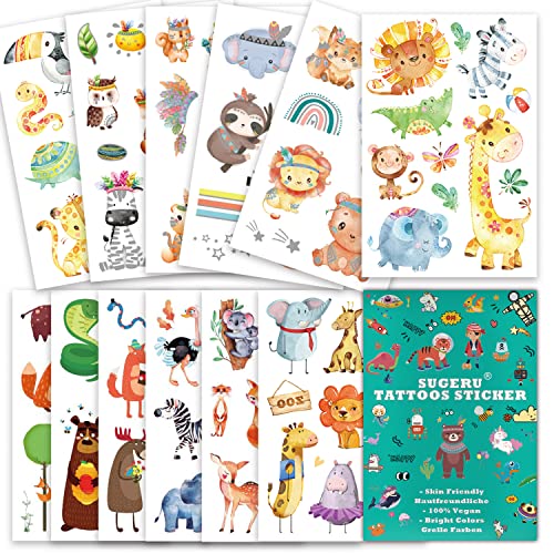 Sugeru® 100+ Tatuajes Temporales(12 Hojas),agradable para la piel tatoos infantiles Niñas Niños,pegatinas stickers infantiles//Ingredientes naturales - Extracto de soja (Animal)