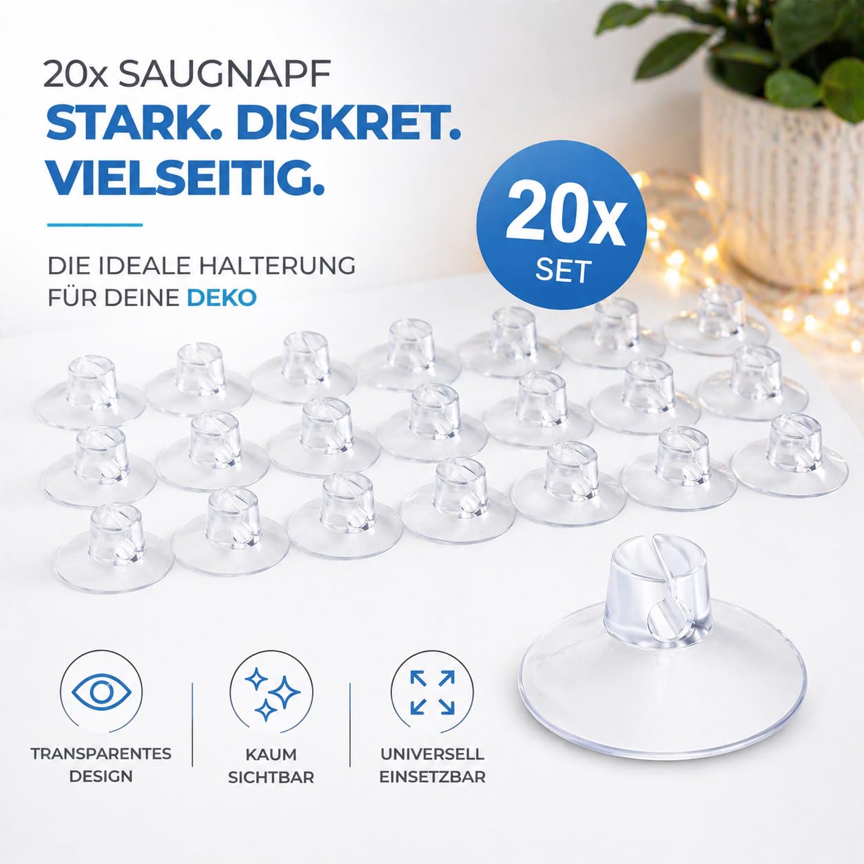 MERRYXMAS Zestaw 20 przyssawek do łańcuchów świetlnych, haczyki z przyssawką do okien i okien, haczyki mocujące