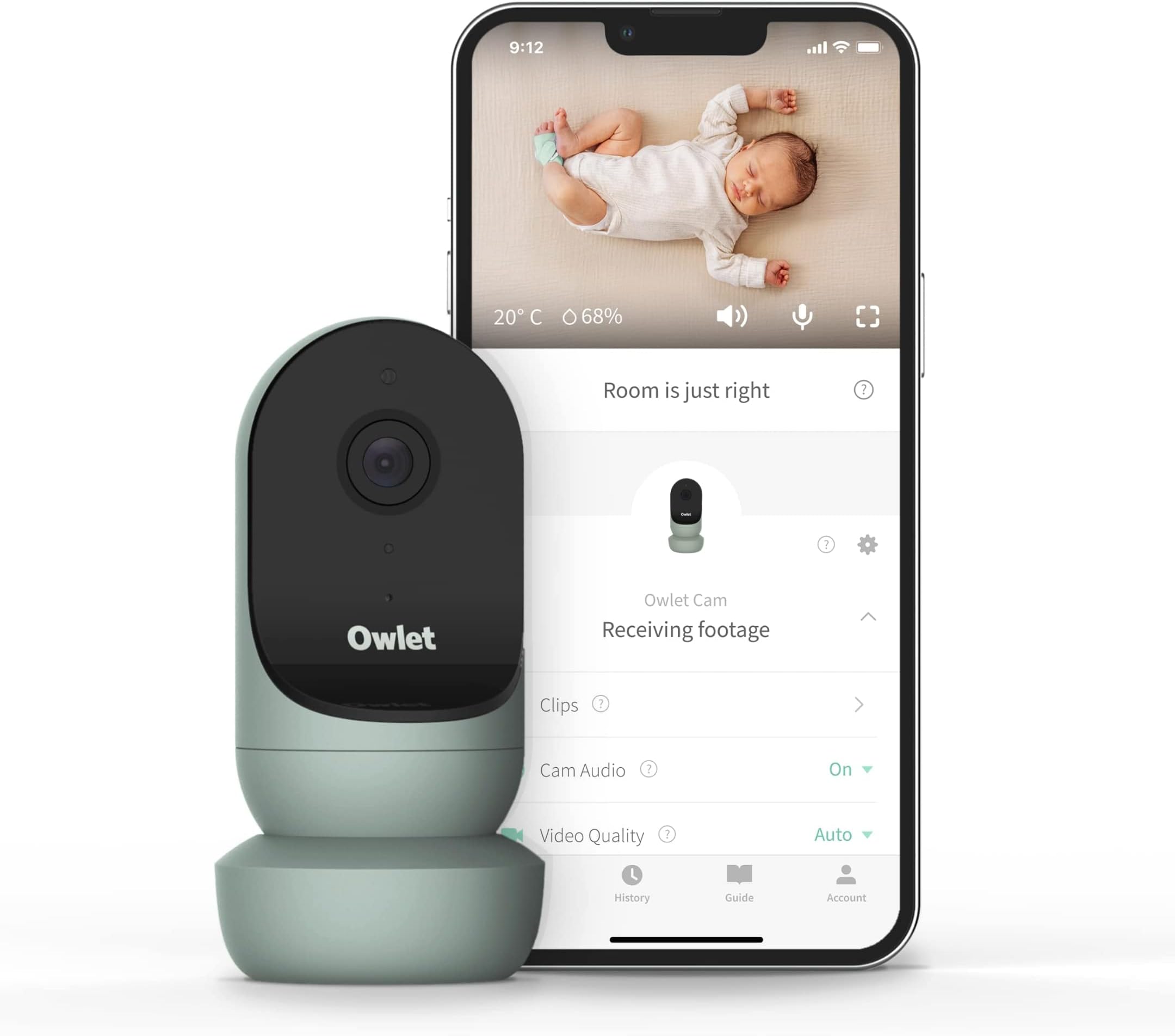 Owlet Cam 2 Baby Monitor with Camera and Audio - HD Video - Night Vision - iOS and Android Compatible - Sleepy Sage (BCR6N61BBJ)
