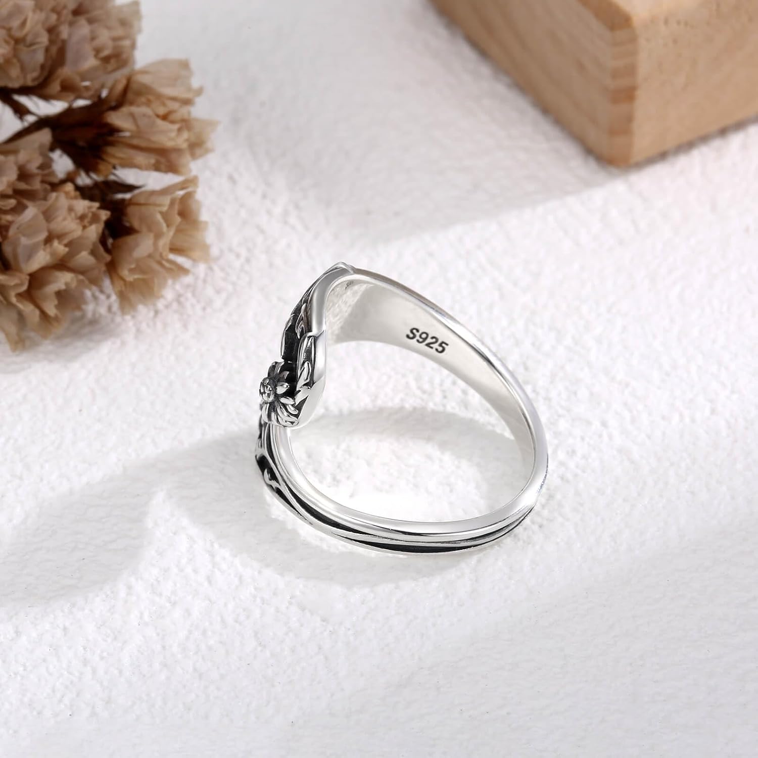 Spoon Ring for Women 925 Sterling Silver - Adjustable Vintage Antique Thumb Rings Nature-Inspired Jewelry Gift for Her