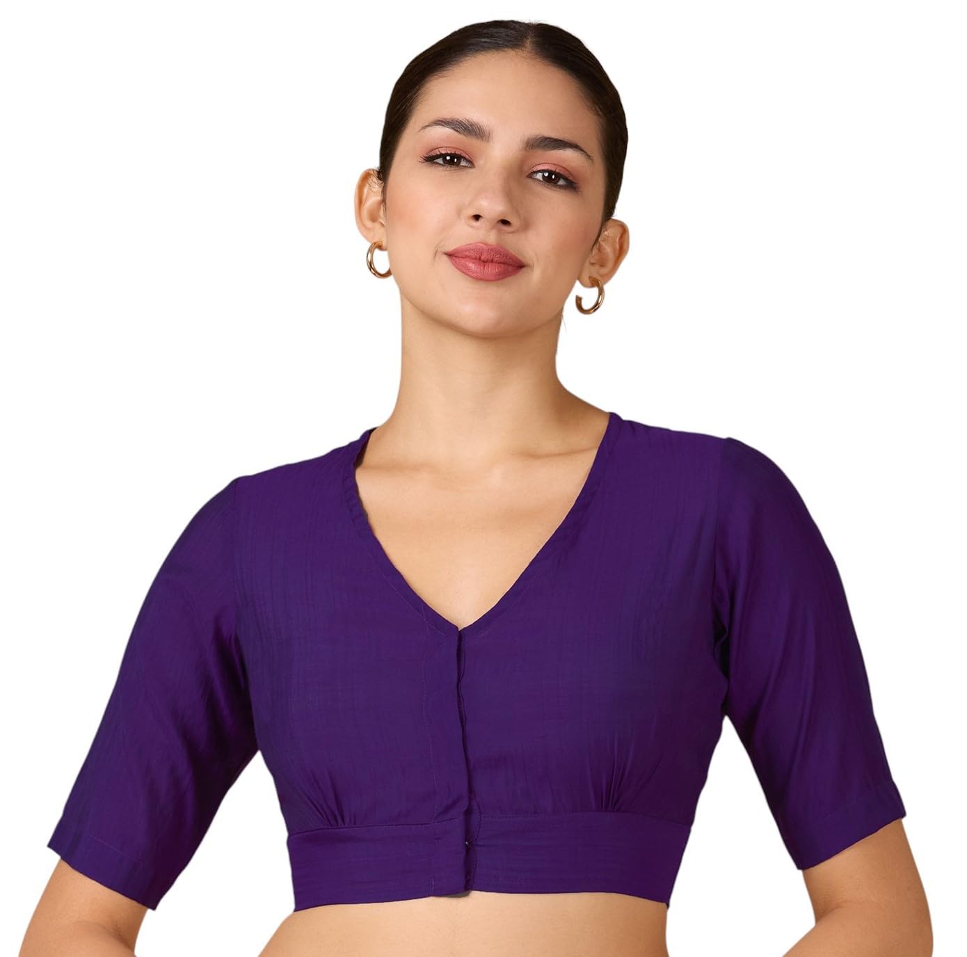 Studio Shringaar Women Viscose Half Sleeve Smart V Neck Readymade Saree Blouse