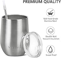 Vista 2 de Waipfaru Vaso de vino, 12 onzas/12 unidades, vaso de vino aislado con tapa, copas de vino al vacío de doble pared, taza sin tallo de acero