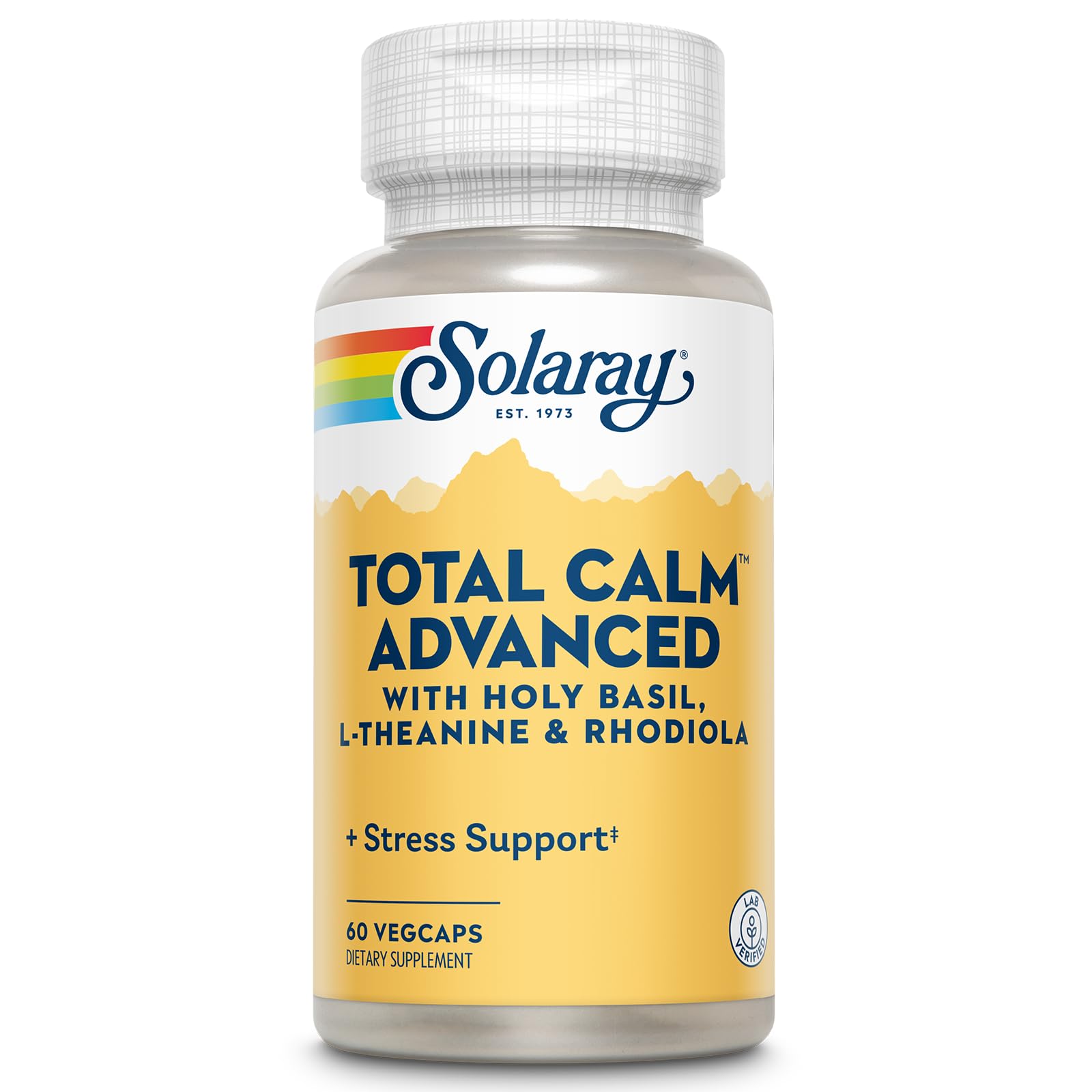 SOLARAY Total Calm Advanced - Nervous System Health and Cellular Energy Support - with Holy Basil, L Theanine, Rhodiola Rosea, Plus Vitamin B12 and Ginseng, Lab
