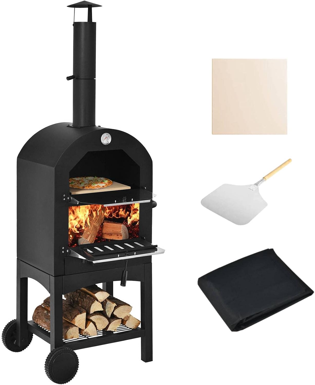 COSTWAY Outdoor Pizza Oven, Portable Wood Fire Pizza Maker with