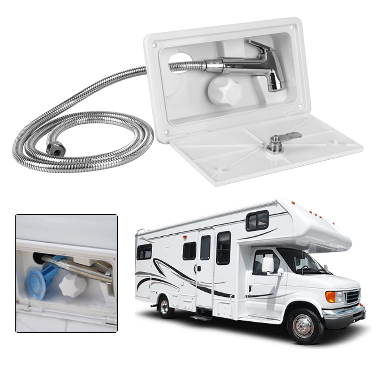 Ducha Para RV, Ducha Al Aire Libre Para Autocaravanas, Kit De Caja De Ducha Con Interruptor De Frío Y Calor Con Cerradura, Ducha De Camping Para Autocaravana Marina Caravana- Blanco