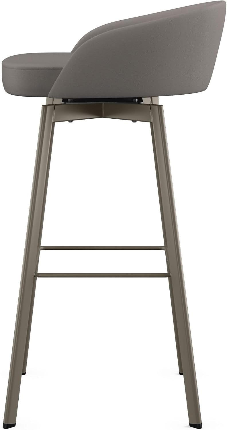 Amisco Cruz 30 in. Swivel Bar Stool - Taupe Grey Faux Leather/Grey Metal