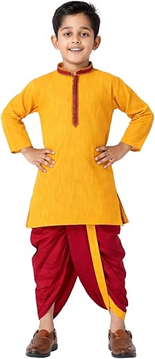 PEKABU Ethnic Wear for Kids Boys | Traditional Kurta & Elastic Waist Dhoti Set for Festivals & Weddings