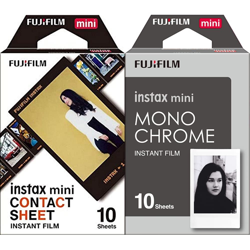 Fujifilm Instax Mini Pellicola Contact Sheet Border, Confezione da 10 Fot & Mini Film Pellicola Istantanea per Fotocamere Mono Chrome, Formato 46x62 mm, Confezione da 10 Foto