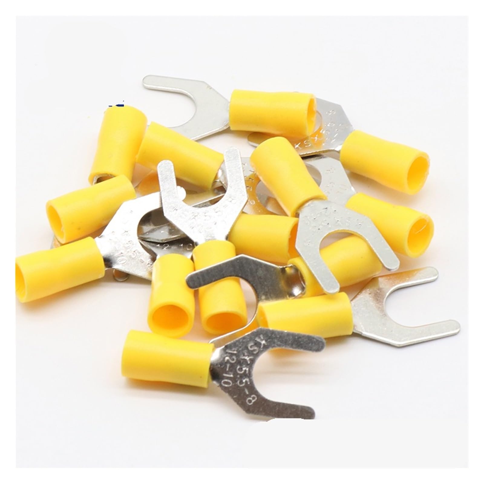 QMKADFQXF SV5.5-8 Yellow Terminal Cable Wire Connector 50PCS Insulated Fork Spade Crimp Connector Terminals Electrical Wiring SV5-8 SV