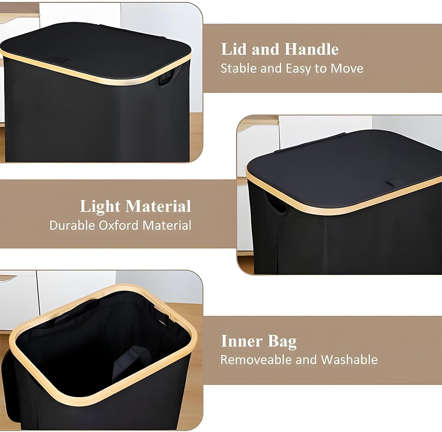 AQQA 2 Pack Laundry Hamper with Lid, 100L Large Clothes Hampers,Cloth bags for stacking and storing diapers and blankets for Bedroom, Bathroom, Dorm, Laundry Room, Black & Grey