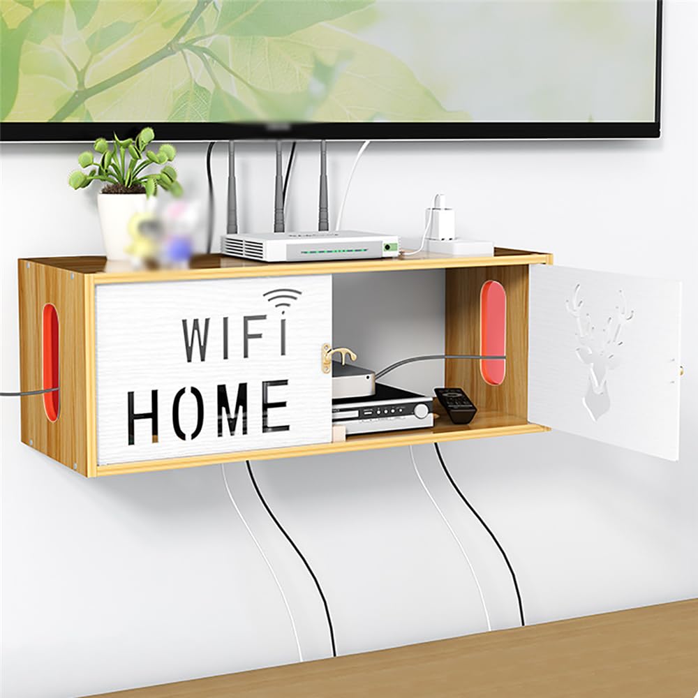 Caja de gestión de cables Estante de almacenamiento enrutador WIFI ciervo madera cerezo decodificador TV refugio montado en la pared cable placa alimentación soporte organizador estante