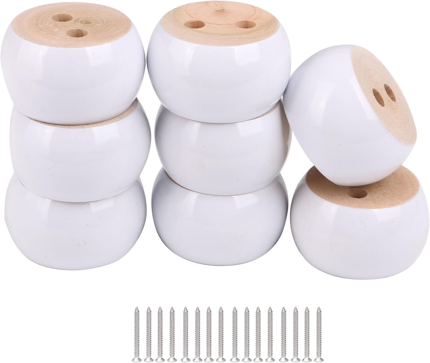 RDEXP 8pcs White Wood Round Bun Feet Furniture Legs 4cmx6