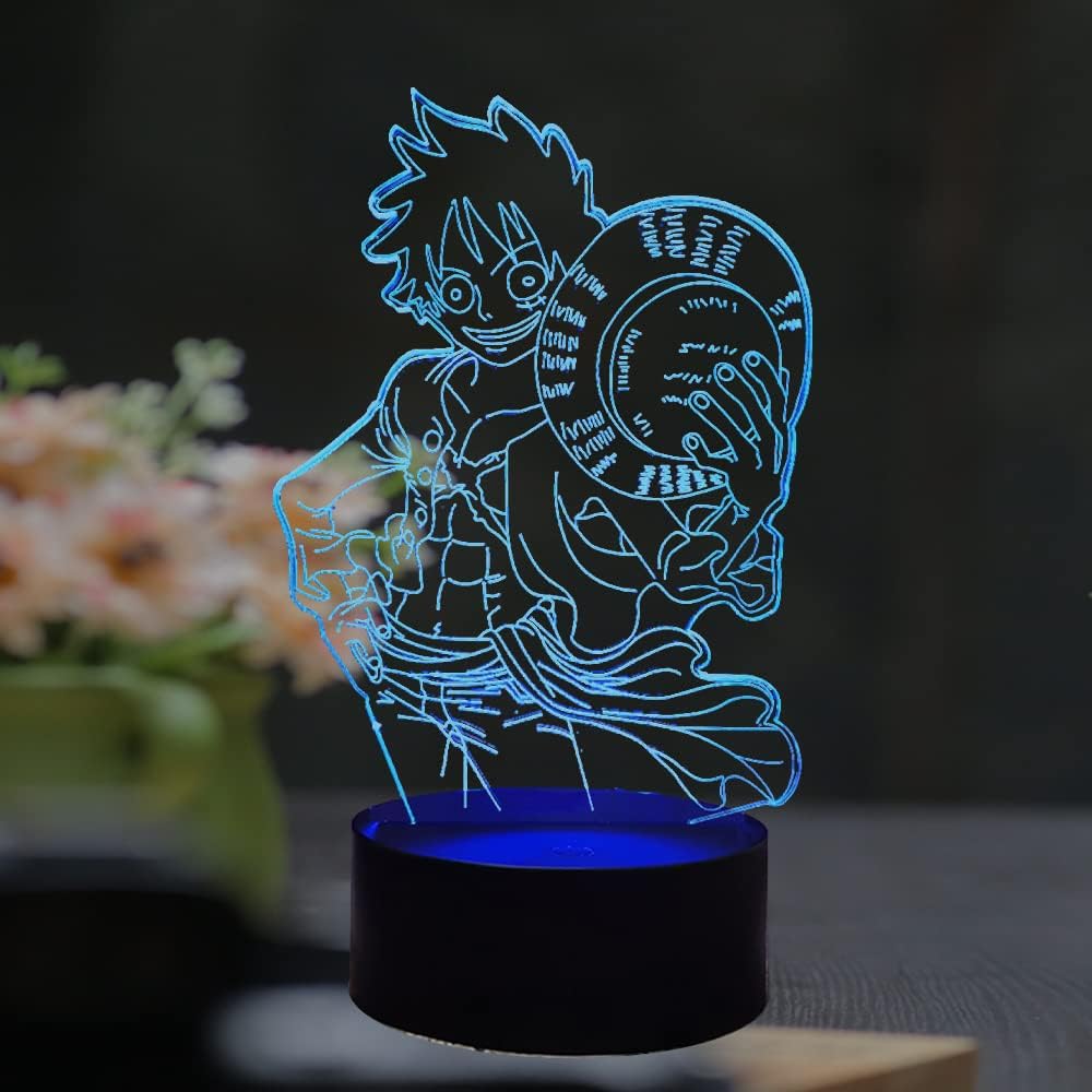 Anime Monkey D.Luffy Figure Lamp 3D Optical Illusion Lamp Anime Table Lamp 7 Color Changing Remote Lampara Child Sleeping LED Night Light Bedroom Decor Boy Birthday Xmas Toys