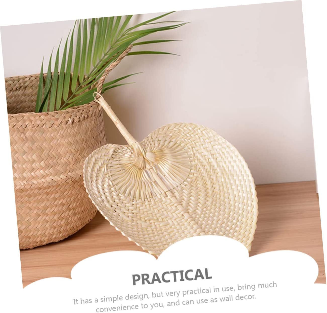 5Pcs Handmade Woven Fan Natural Raffia Hand Fans for Summer Cooling Vintage Chinese Style Home Decor Lightweight and Easy to Use for Indoor and Outdoor Events