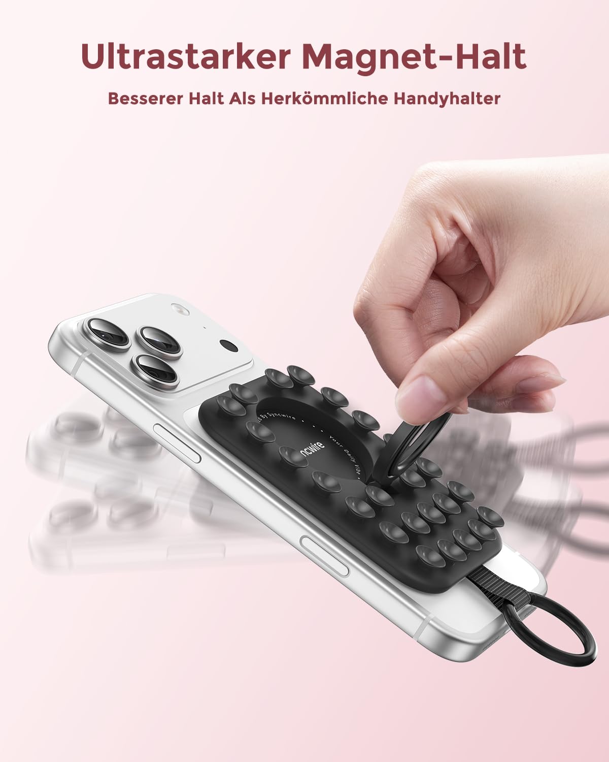 Syncwire Magnet Handy Saugnapf Halterung, Silikon Saugnapf Handyhalterung für MagSafe Kompatibel mit iPhone Smartphone Magnetische Handy-Ring-Ständer für Selfies und Videos, TikTok Creator, Schwarz