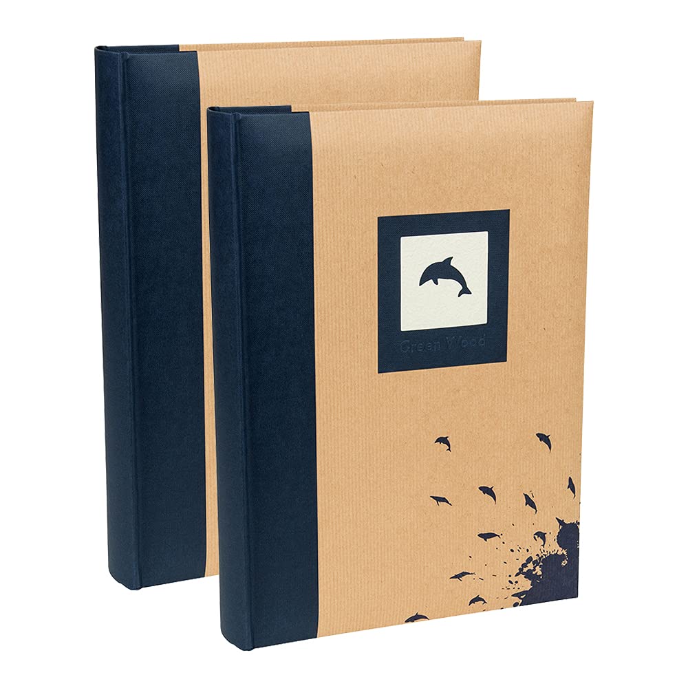 Kenro Box of 2 Blue Dolphin Photo Album 500 Photos 6x4 / 10x15cm with Kraft Paper Cover Family Photograph Album, Green Wood Series - GRW009UE