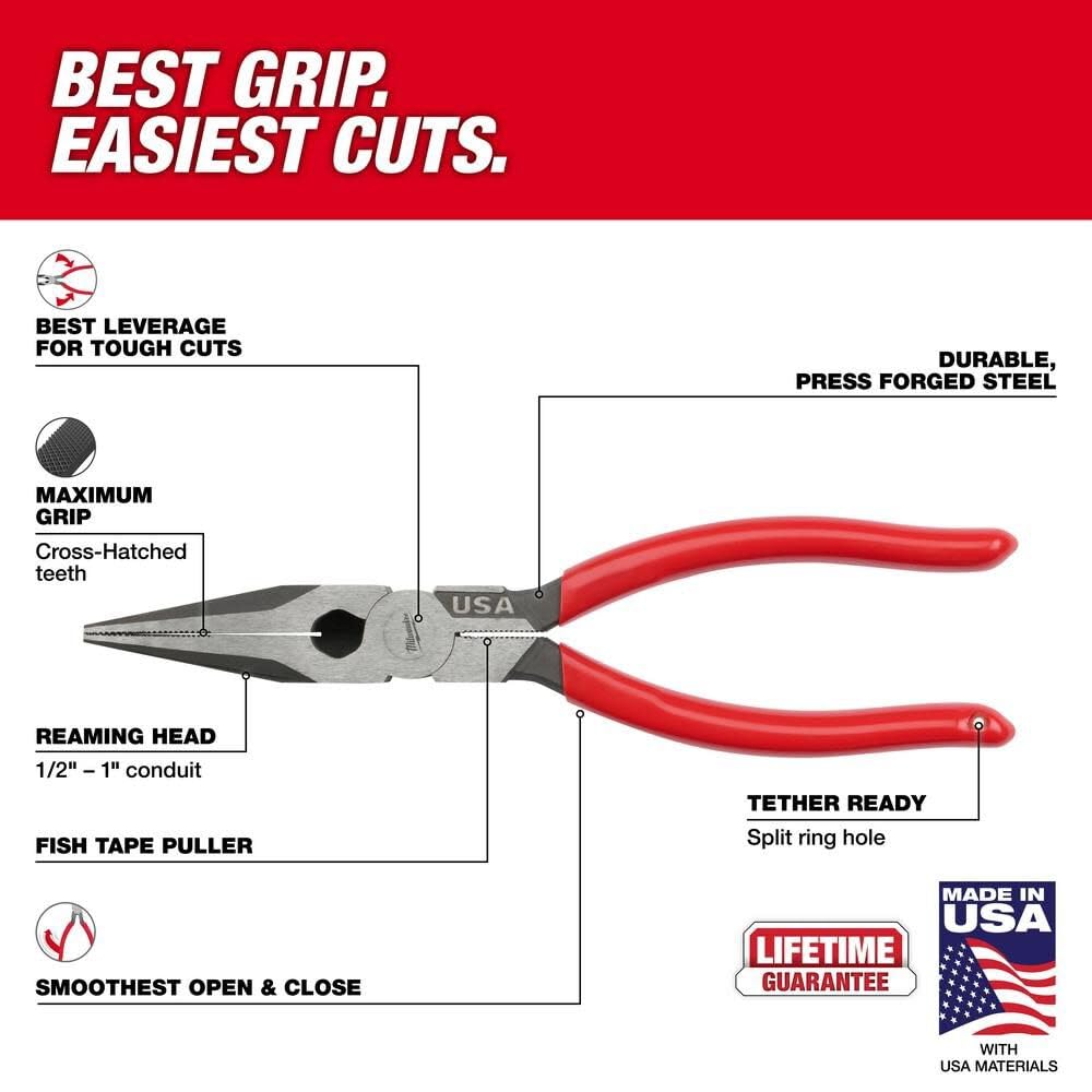 Milwaukee PLIER MT505 - Agarre de nariz larga DIPPD de 20.3 cm