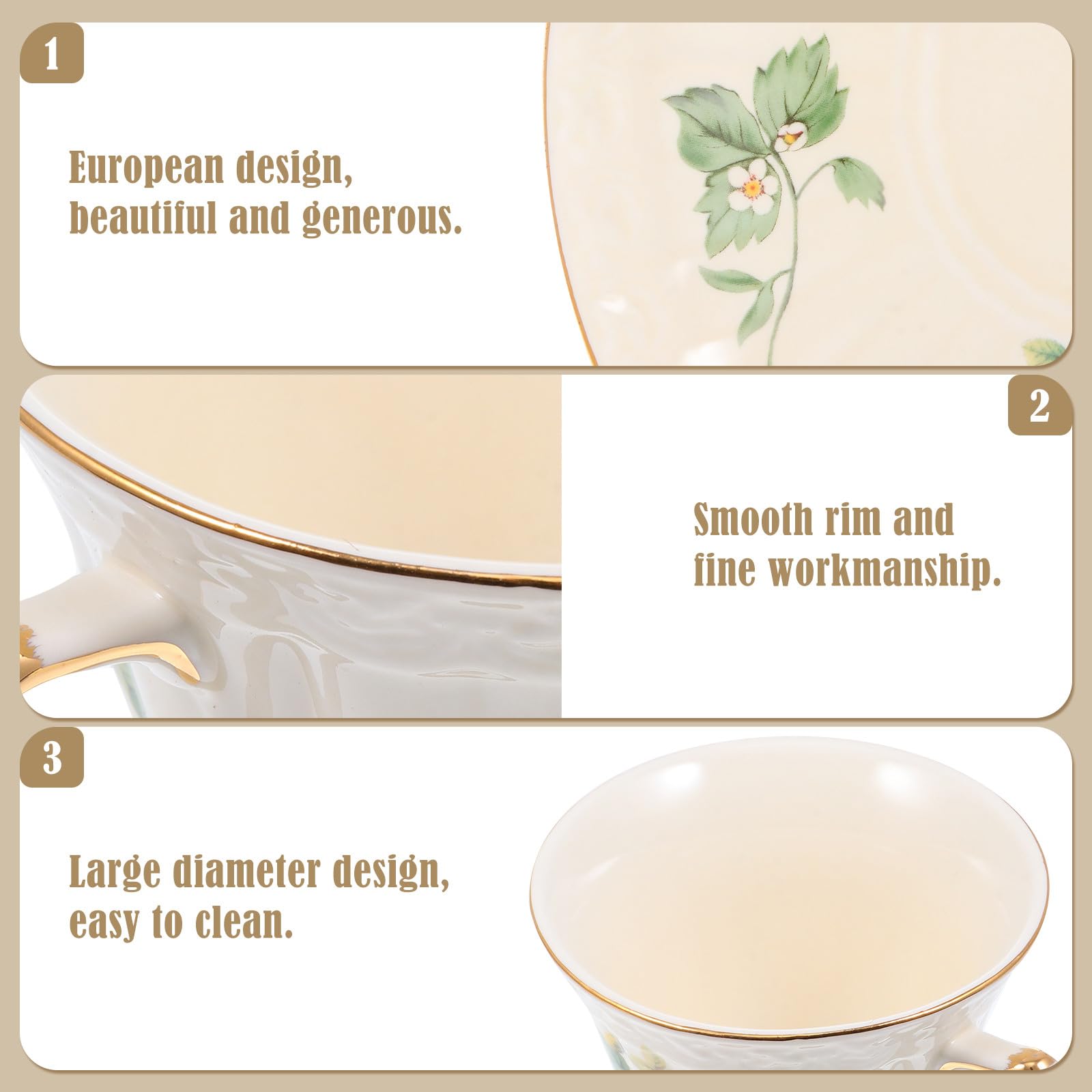 NUOBESTY Kaffeetassenset Keramik Porzellan Europäischer Stil Kaffee und Trinkbecher für Büro und Zuhause Vielseitig und Sicher mit Untertasse Retro Design